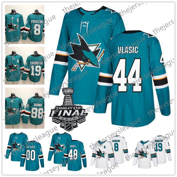 

san jose sharks 2019 stanley cup new brand #44 marc-edouard vlasic 47 joakim ryan 48 tomas hertl black teal green white hockey jerseys, Black;red