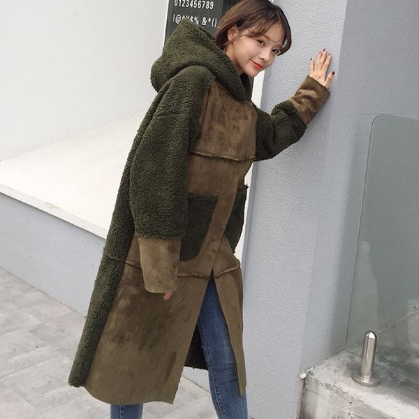 

vefadisa 2017 осень зима новая корея сыпучие вскользь hooded plus кашемира срощенной замша шерстяные пальто мода женщины топы a969, Black