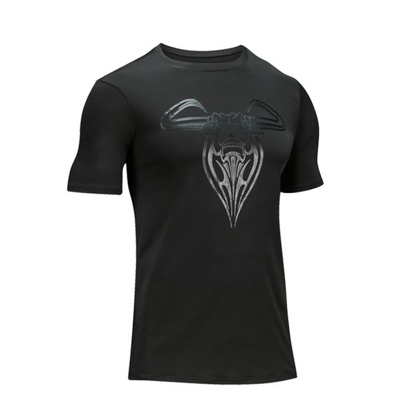 

men's gym shirt compression running jersey short sleeve tight shirts breathable basketball soccer fitness sport gym t-shirts, Black;blue