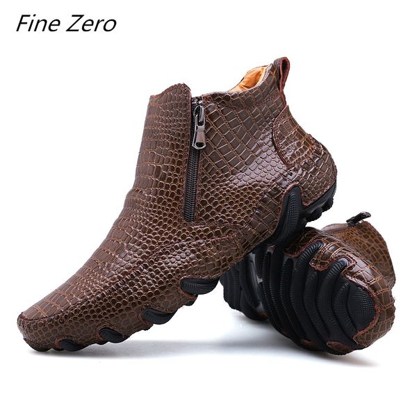 

new fashion casual men spring/winter boots handmade layer leather work boots outdoor non-slip men's hiking shoes ankle, Black