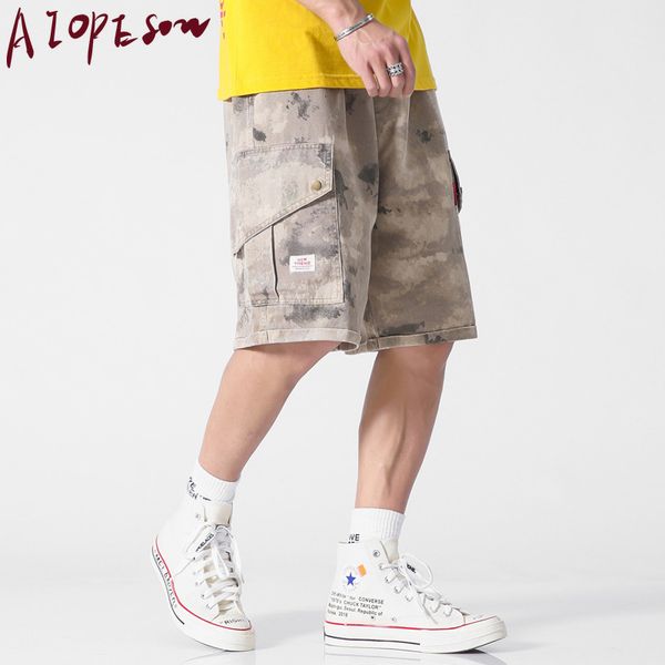 

new camouflage pants mens shorts casual fashion loose pants tooling mens clothing retro trend summer leisure, White;black