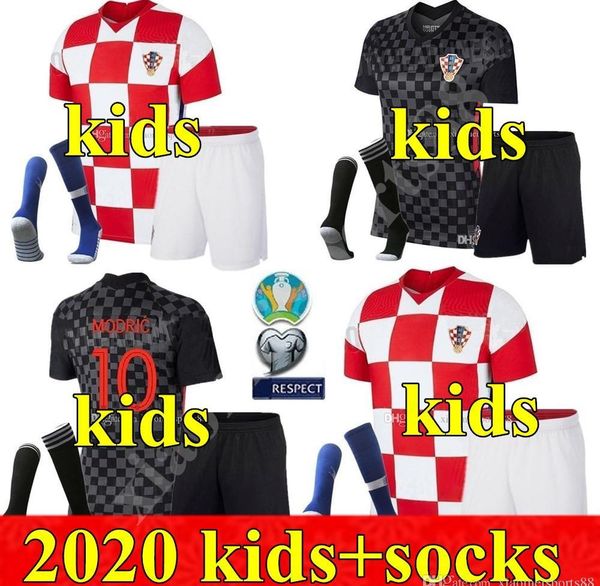 

2020 boys youth soccer jerseys perisic 20 21 modric mandzukic rebic kits football shirt rakitic kids kit uniforms, Black;blue