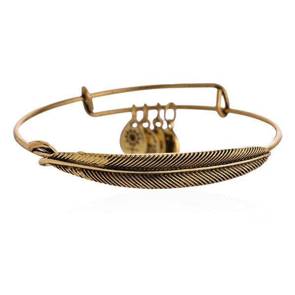 

luxury designer fashion popular vintage golden feather us flag charm adjustable bangle bracelet for woman girls, Black