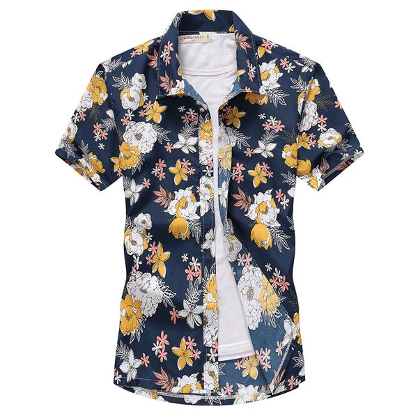 

summer mens hawaii style shirts floral printed short sleeve male tshirts lapel neck vacation casual boys beachwears, White;black