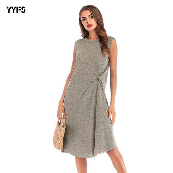 

womens designer -day plus size round neck mid-length irregular skirt dressaoeo, Black;gray