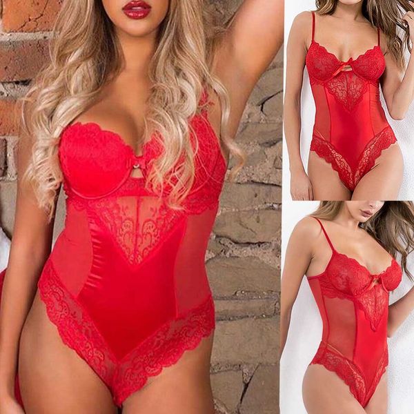 

fashion women lace lingerie bodysuit backless jumpsuit red underwear s-3xl siamese underwear set bra 05*, Black;white