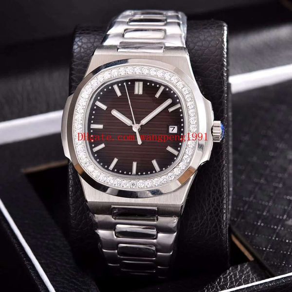 

6 colour watch 40mm nautilus 5713/1g-010 blue dial diamond bezel stainless steel mechanical automatic mens watch watches, Slivery;brown