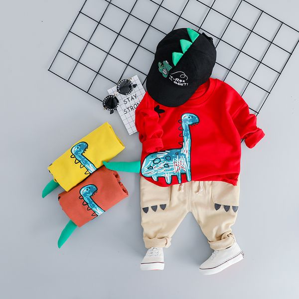 

hylkidhuose 2019 spring toddler children clothes suits baby girls boys clothing sets dinosaur kids t shirt pants infant costume, White