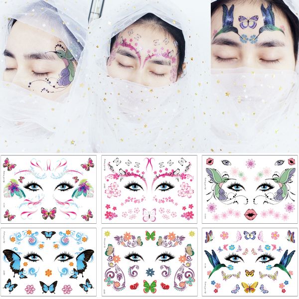 Acheter 15x21cm Couleur De Dessin Du Visage Art Maquillage Autocollant De Tatouage Glitter Eye Designs Oiseaux Eyebow Forehead Papillon étanche
