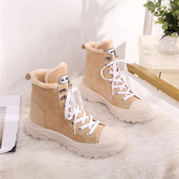 

new martin boots women's british style plus velvet snow short boots fashion wild thick women's shoes winter tide shoes 04, Black