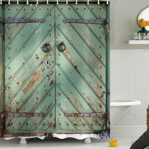 

3d print fabric washable rustic wood waterproof eco-friendly with hooks shower curtain mildew resistant home decor practical