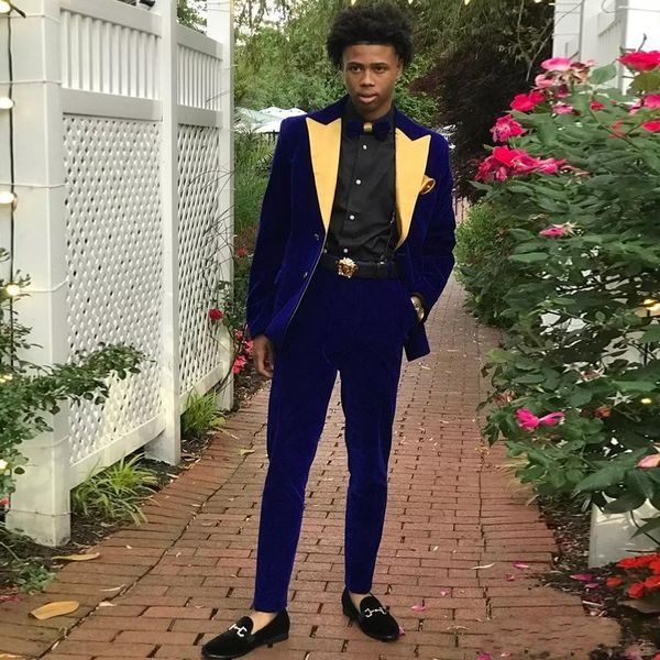

new popular two buttons blue velvet groom tuxedos gold peak lapel slim fit groomsmen wedding men party suits (jacket+pants+tie) no:2135, Black;gray