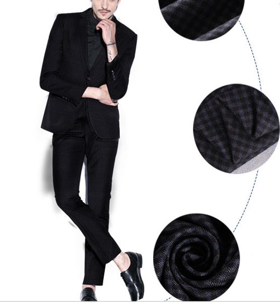 

cool plaid suit groomsmen notch lapel wedding groom tuxedos men suits wedding/prom/dinner man blazer(jacket+tie+pants) 14, Black;gray