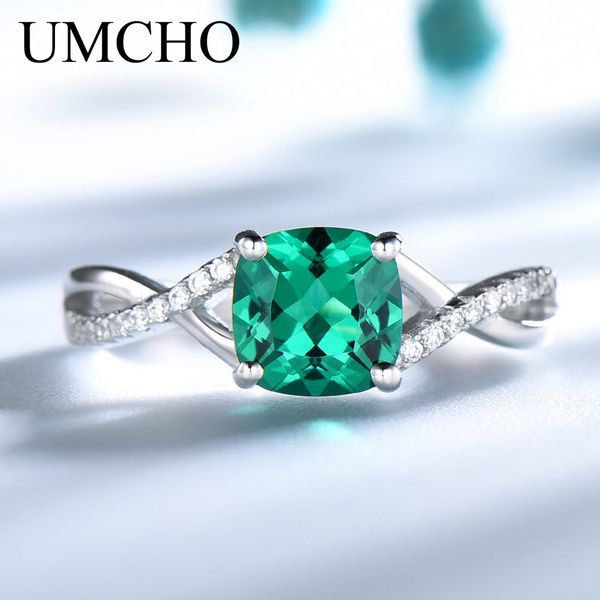 

umcho emerald gemstone rings for women solid 925 sterling silver ring silver wedding engagement band romantic fine jewelry gift, Slivery;golden
