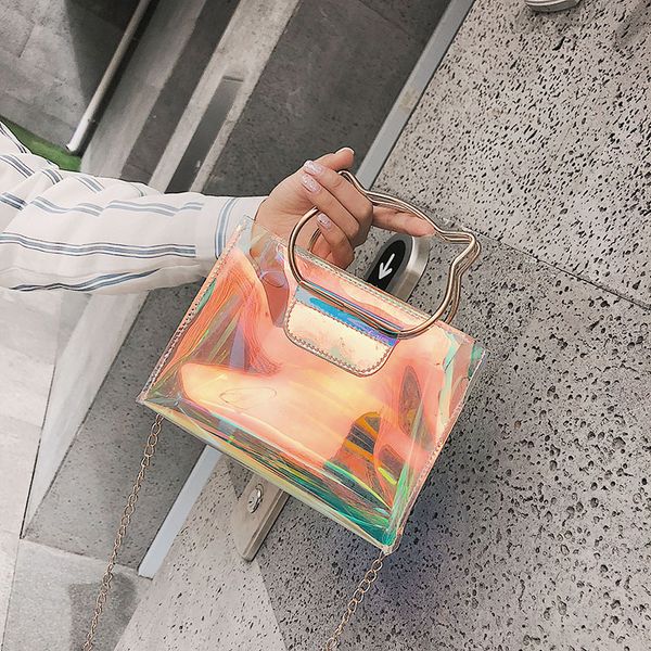 

beach female bag transparent bag jelly laser handbag chain shoulder messenger