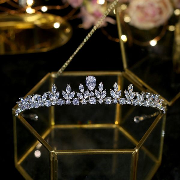

high end cubic zirconia tiaras wedding jewelry cz stone brides tiara noble trendy zircon crown bridal hair accessories, Silver