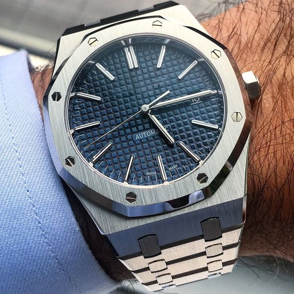 

luxury fashion classic 41mm stainless steel strap men's automatic movement mens 15400st watch for men watches wristwatches, Slivery;brown
