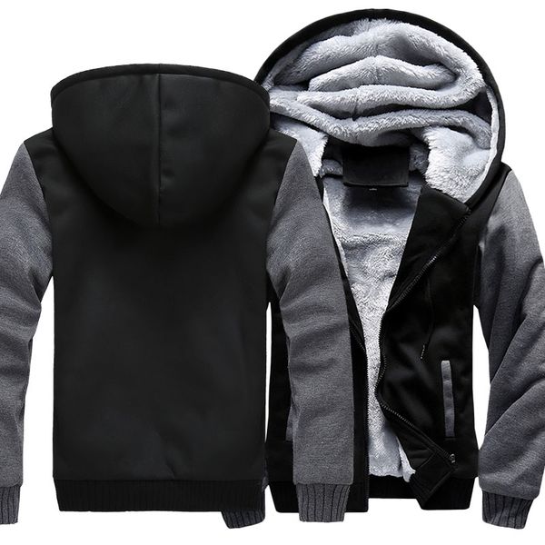 

us size for eagle coat zipper hoodie winter fleece thicken jacket, Black