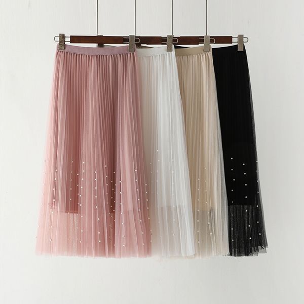

garment 2009 a-shaped high-waist nail-bead pleated skirt mid-length screen skirt fairy half-length tide, Black