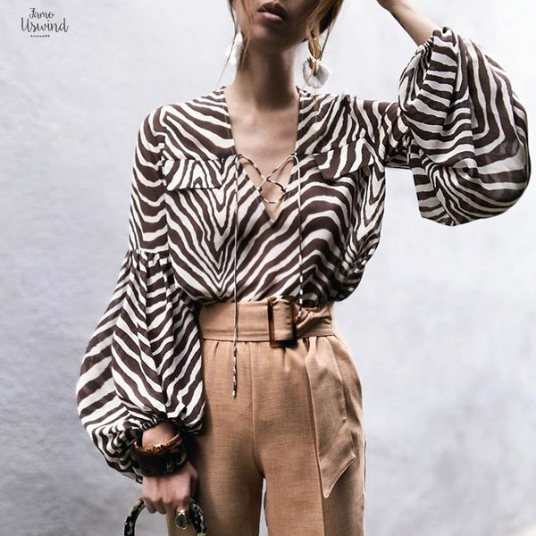 

women blouse shirt bell stripe print summer blouse zebra long sleeve female shirt elegant up ladies blouse 2019, White