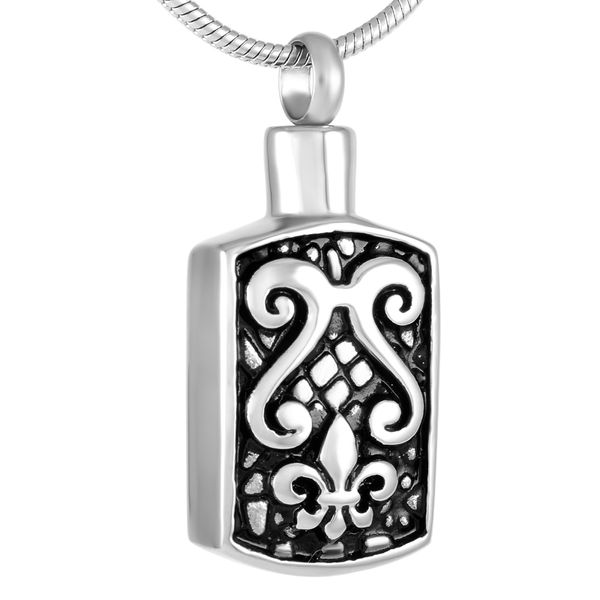 

ijd9289 square flower pattern stainless steel cremation souvenir necklace holder ashes urn memorial keepsake pendant jewelry, Silver