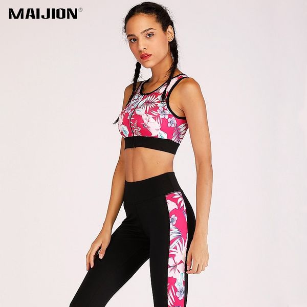 Compre MAIJION Impreso Cremallera Fitness Yoga Establece Conjuntos Deportivos para Correr para Niñas | .mx