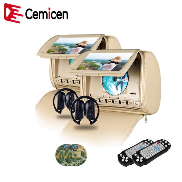 

cemicen 2pcs 9 inch car monitor headrest dvd video player 800x480 zipper cover tft lcd screen support ir fm usb sd speaker game