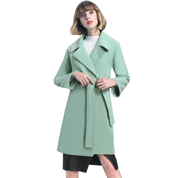 

new herf winter women want long sleeve mid -long notched collar open front parka belt trenchcoat uitloper ym787, Black
