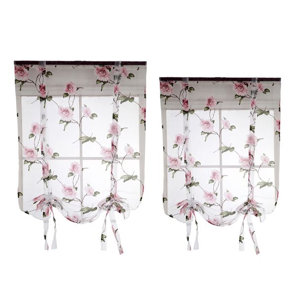 

2pcs beauty flower roman curtain voile tie up shade window valance drape blind