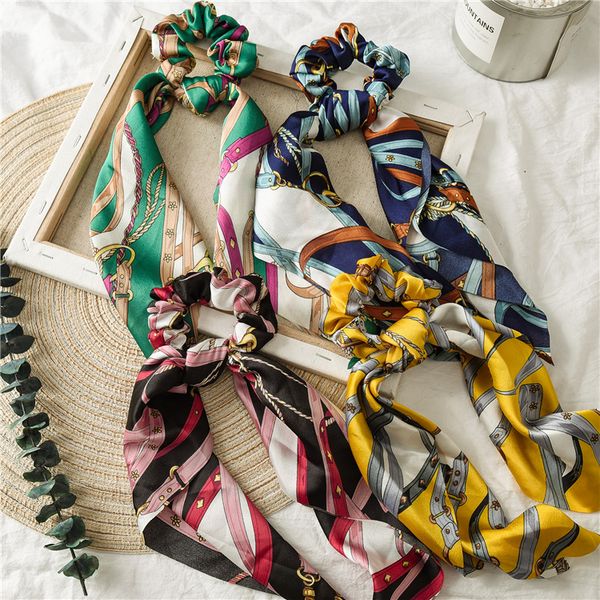

europe and america new style large intestine ring hairband long tassels knot ponytail hair band head accessories, Brown