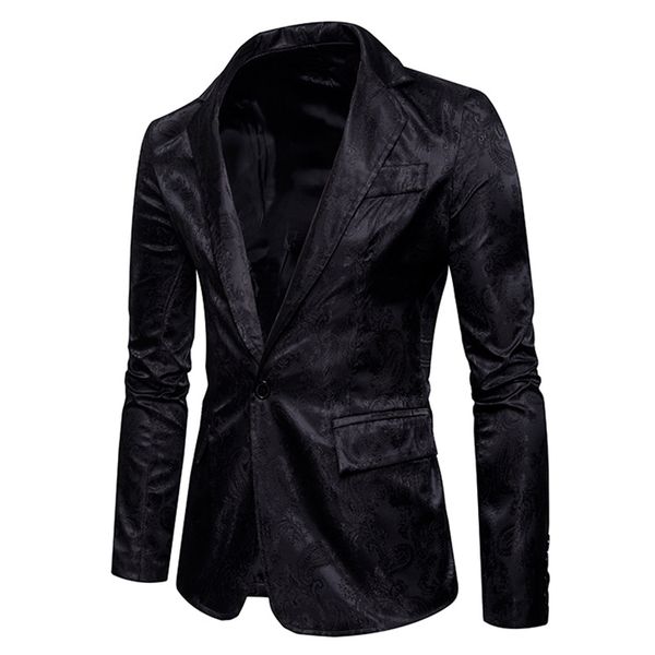 

black men's printing slim fit single button blazer jackets casual fashion male party prom dress talicoat man autumn suit coats, White;black
