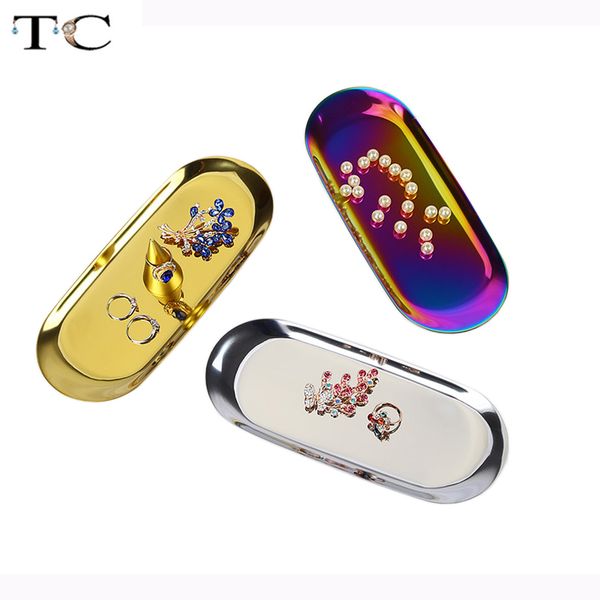 

stainless steel nordic jewelry storage tray metal storage tray gold and silver jewelry candy small items, Pink;blue