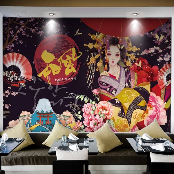 

retro mural japanese geisha wallpaper sakura custom 3d wallpaper sushi restaurant shop tv backdrop wall bedroom art studio decor