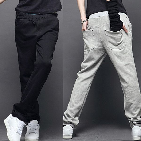 

осень зима mens спорт jogger брюки заклепка брюки длинные бегуны мужчины упругие талии прямые брюки свитер штаны, Black