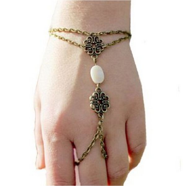 

punk goth hollow carved shells bracelet bangle finger ring slave chain, Golden;silver