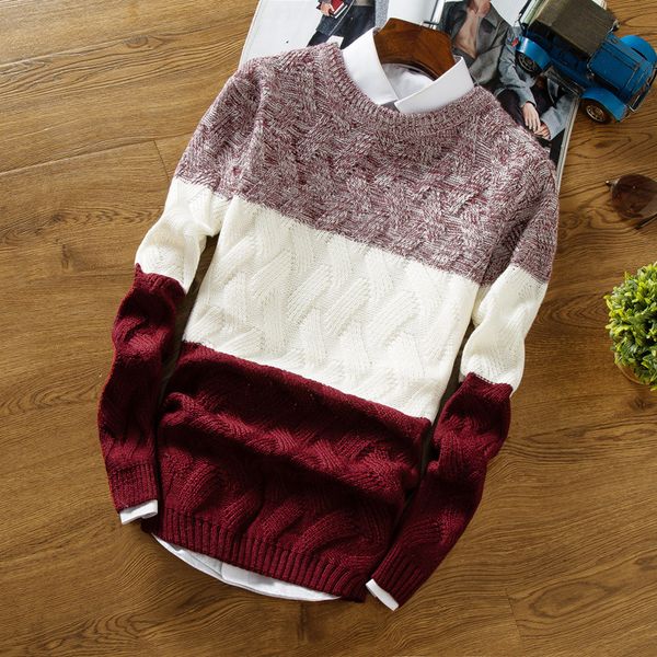 

2019 men's korean version color matching sweater fashion wild round neck casual sweater men slim pullover pull homme, White;black