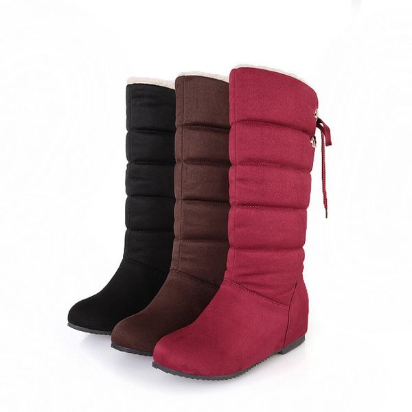 

women warmer snow boots 2018 fashion height increasing wedage women boots lady casual thick plush mid-calf for winter, Black