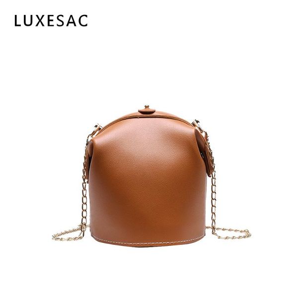 

fashion mini bucket chain crossbody bags for women bolsa feminina solid color brown pu leather women's shoulder bag sac a main