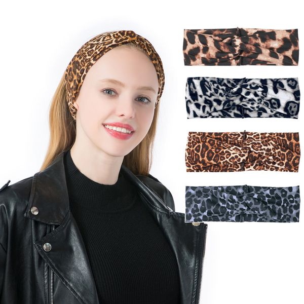 

new leopard print designer headband turban for women stretch twisted knot sport yoga wrap head bands scarf hair accessories, Silver
