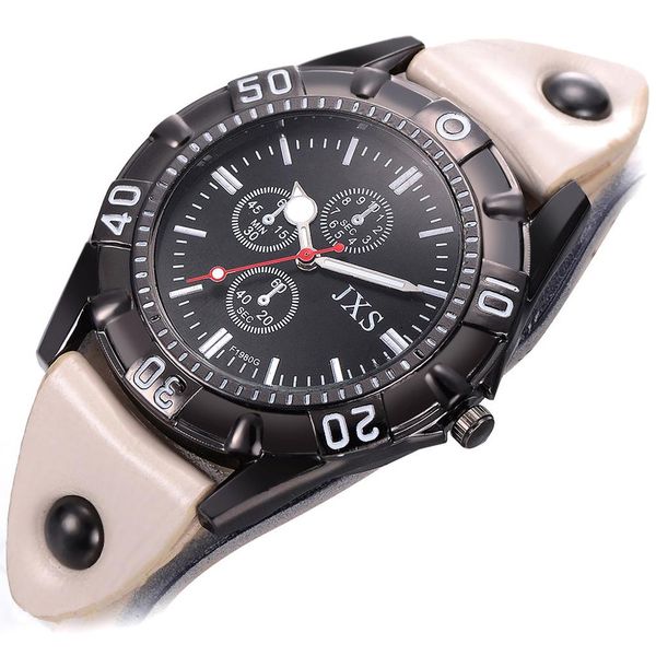 

men watch waterproof leather strap quartz watch luxury three eye six needle men leather quartz men's clock q60, Slivery;brown