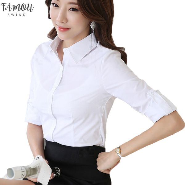 

spring autumn blouse shirt soild white elegant women long sleeve office clothing brand female roupas blusas femininas casual blouses