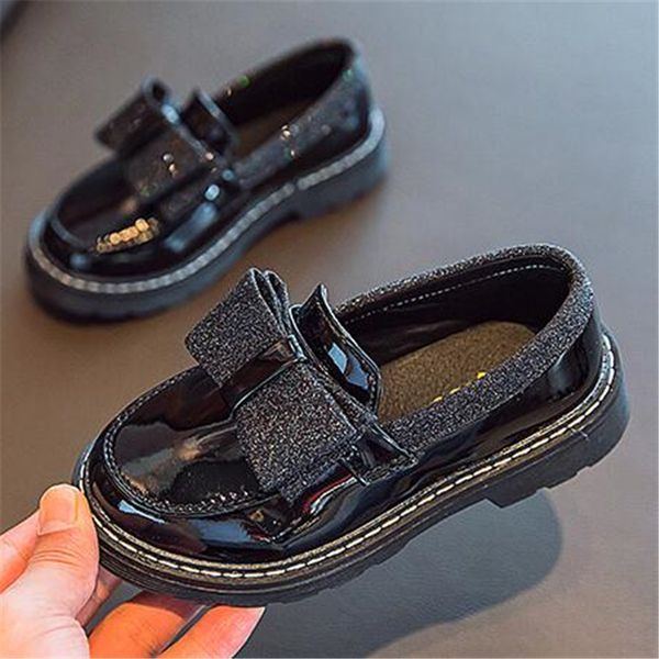 

spring autumn fashion children leather shoes british style bow tie leather shoes girls flats princess loafers 01a, Black;grey