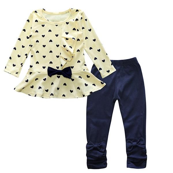 

девушка одежда наборы для девочек одежда набор сердце печати лук топы+брюки 2 шт. наряд детские малыш девушки костюм, White