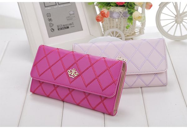 

women's wallet check pu leather long wallet buckle mobile phone bag coin pocket card package female clutch bag, Red;black