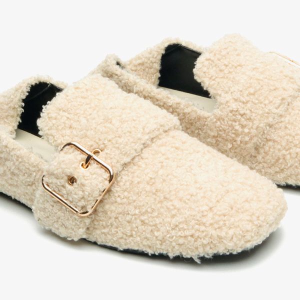 

winter new fur shoes student metal square buckle decorate flats moccasins women slip on plush mules 2-wears loafers, Black