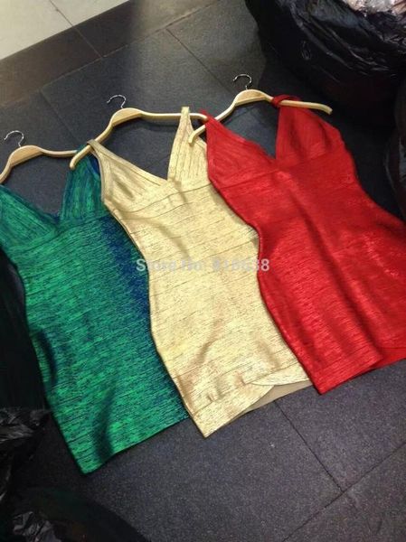 

wholesale 2016 new arrival green red gold v-neck knee-length sleeveless bandage dress dress + suit, White;black