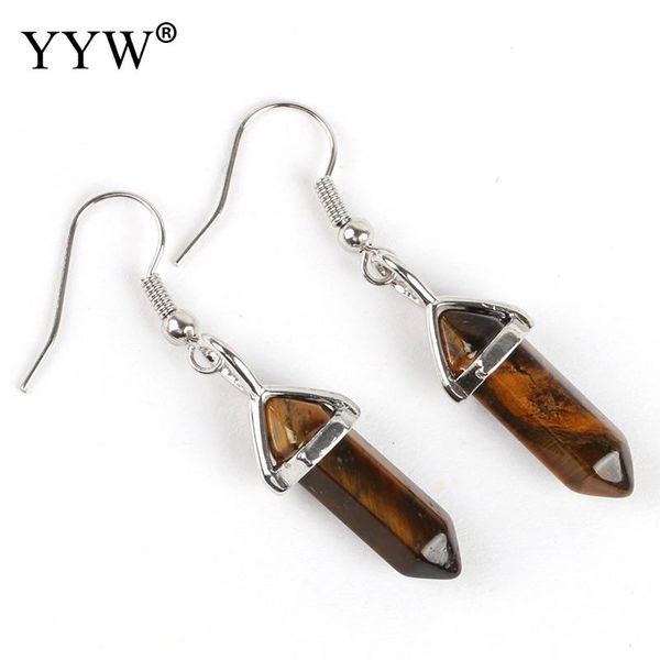

fashion natural stone drop earrings hexagonal column tiger eye crystal quarts druzy agata stone dangle earrings women jewelry, Silver