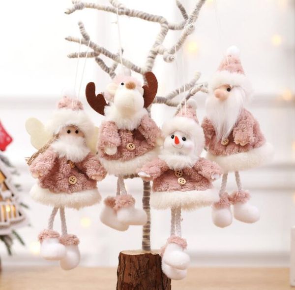Новый год розовый плюшевый рождественская елка орнамент милый снеговик лось плюшевые куклы елки кулон кулон Santa Claus Anel Xmas Dreake Decor GB1311