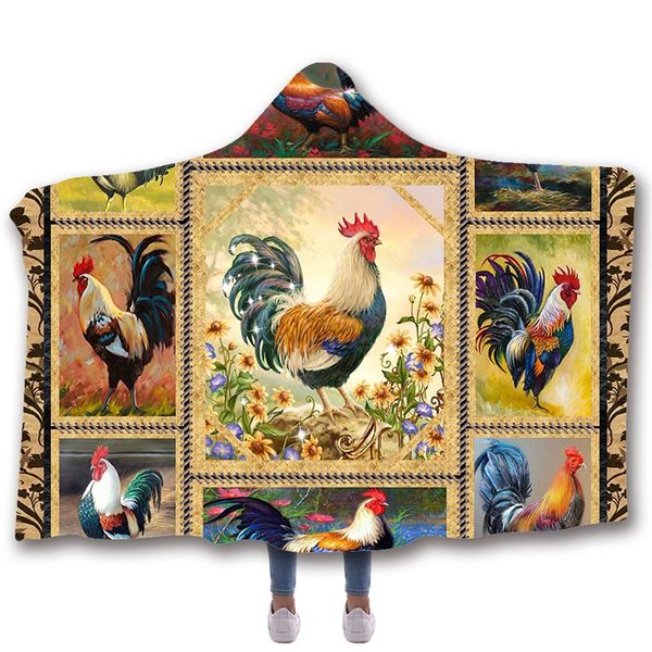 

chicken print hooded blanket fleece blankets throws blankets for beds double layered velvet wearable farmhouse decor blanket