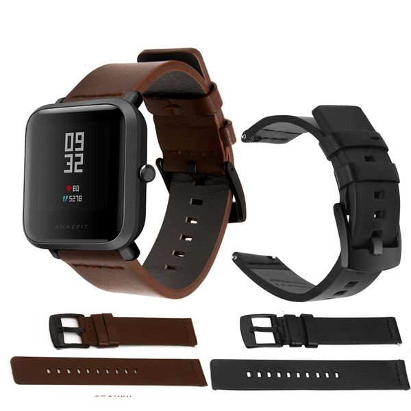 

genuine classic leather strap for huami amazfit bip 20mm 22mm for samsung galaxy watch wearable wrist bracelet watchband, Black;brown